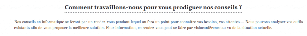 Page Conseils en informatique - Section "Comment travaillons-nous pour vous prodiguer nos conseils" - avant changements