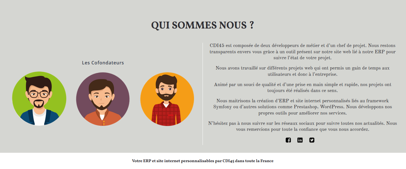 Section qui sommes nous de la page d'accueil avant refonte