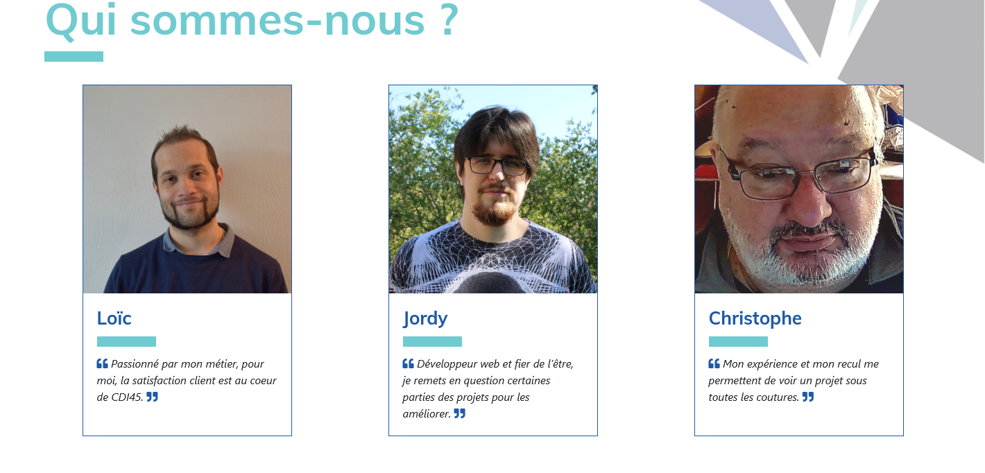 Section qui sommes nous de la page d'accueil après refonte