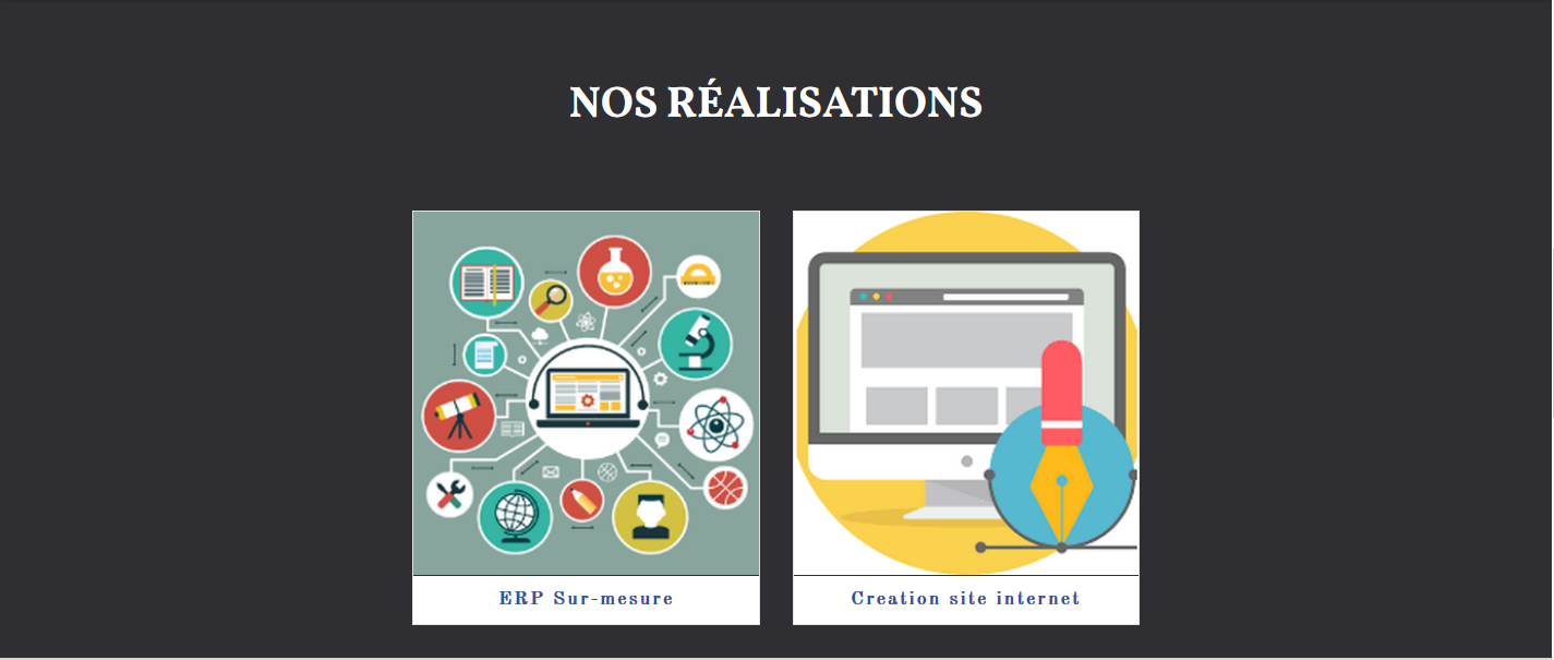 Section nos réalisations de la page d'accueil avant refonte